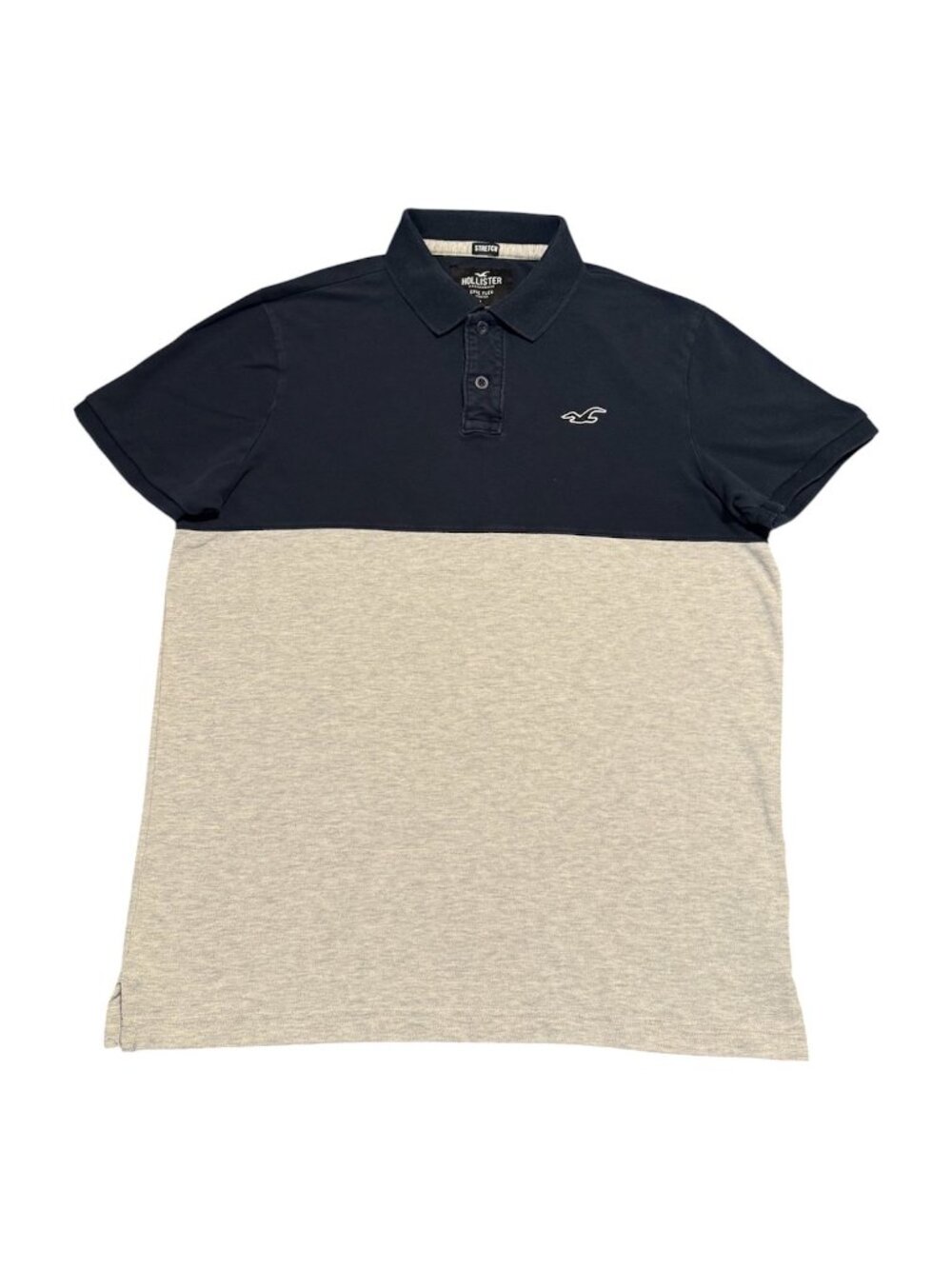 Hollister Men Epic Flex Stretch Polo Preppy School Sz: L: Navy Blue/Gray *Read*